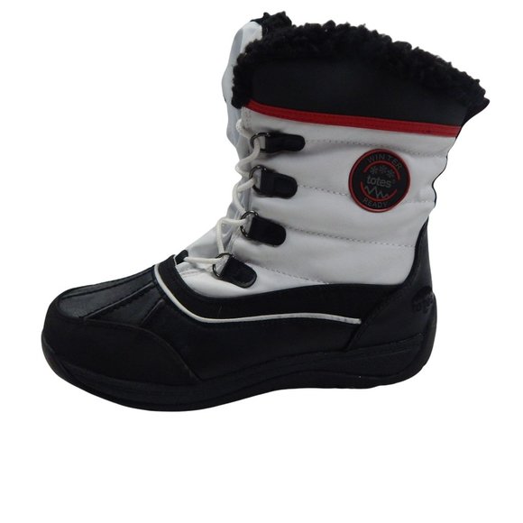 Totes Womens Black and White Snow Boots Lace Up Size 7M - Picture 1 of 14
